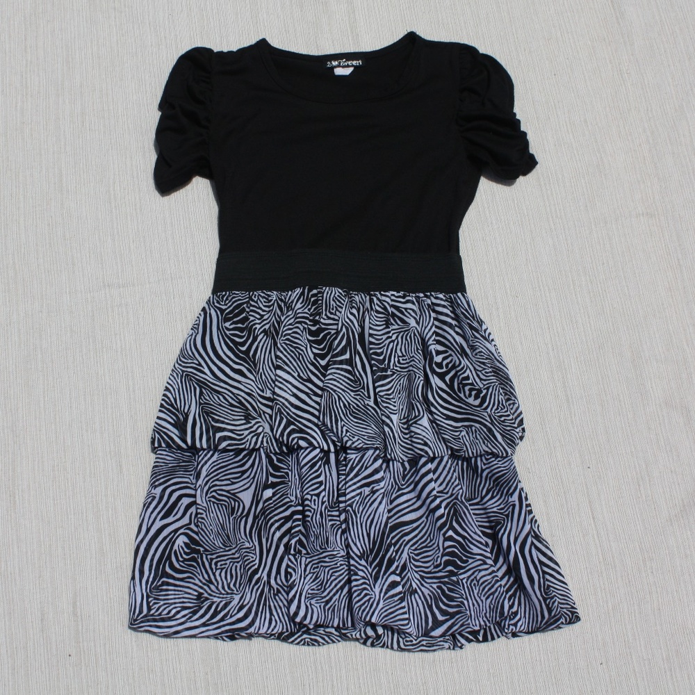 Girl's Cute Black & White Dress w/ Zebra Print